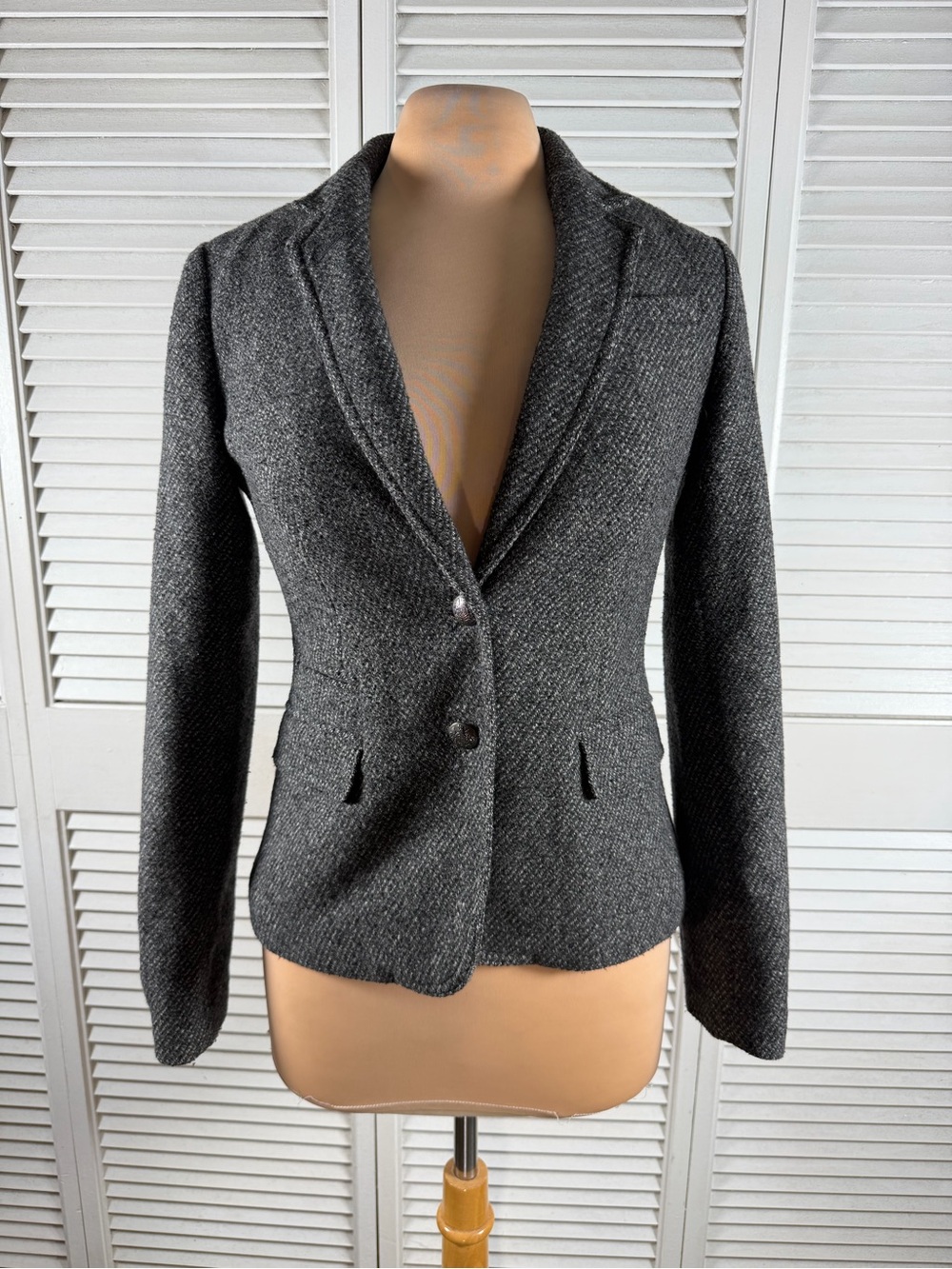Banana Republic Size 4 Wool Blend Tweed Tailored Blazer Charcoal Gray